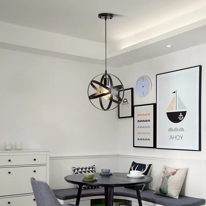 Traditionelle Vintage Globe Iron 1-Light Pendelleuchte für Wohnzimmer 