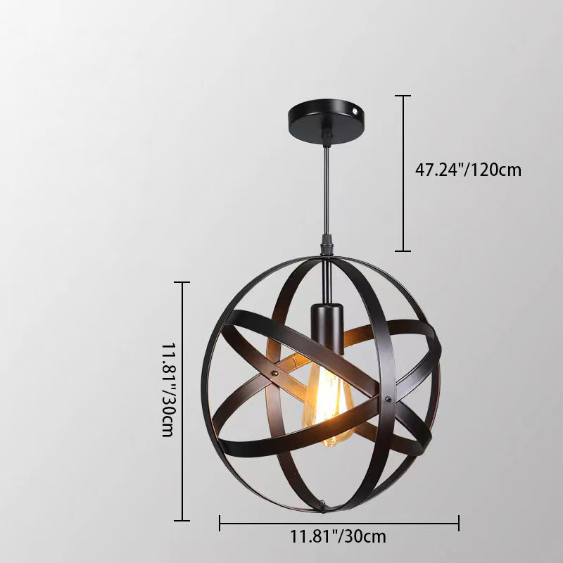 Traditionelle Vintage Globe Iron 1-Light Pendelleuchte für Wohnzimmer 