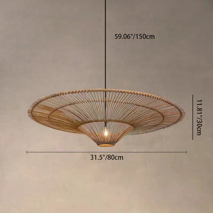 Plafonnier suspendu traditionnel japonais en rotin rond avec 1 lumière pour salon 
