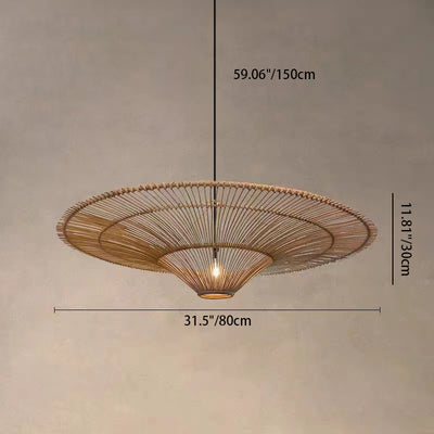 Plafonnier suspendu traditionnel japonais en rotin rond avec 1 lumière pour salon 