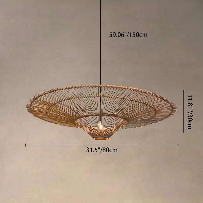 Plafonnier suspendu traditionnel japonais en rotin rond avec 1 lumière pour salon 