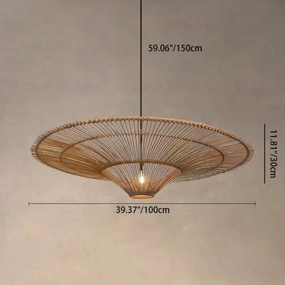 Plafonnier suspendu traditionnel japonais en rotin rond avec 1 lumière pour salon 