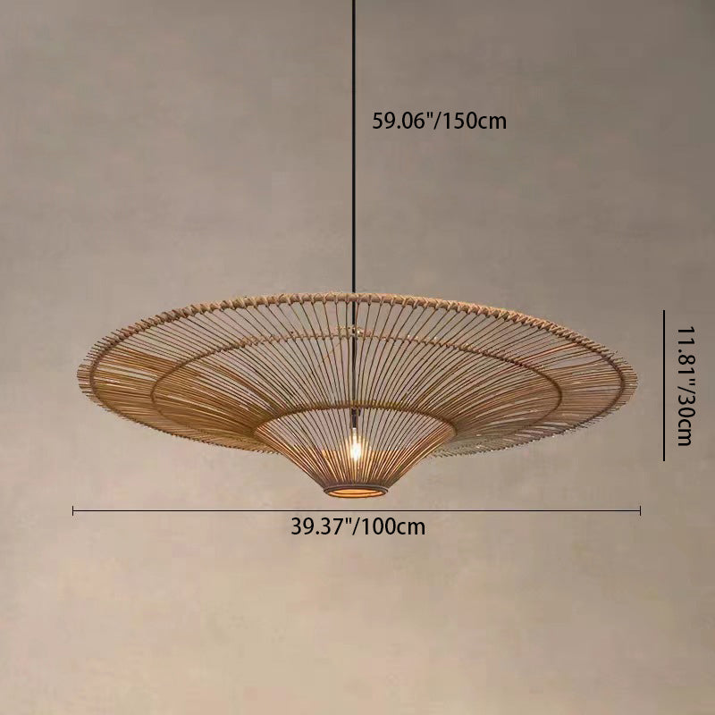 Plafonnier suspendu traditionnel japonais en rotin rond avec 1 lumière pour salon 