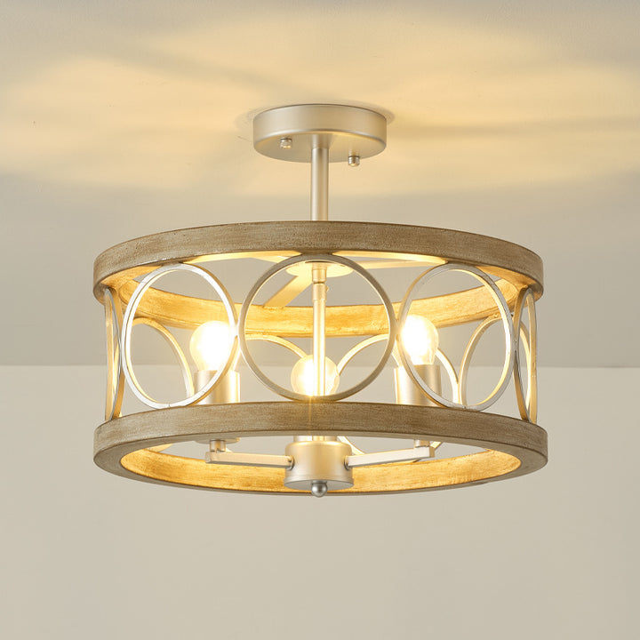 Traditional Vintage Round Iron 3-Light Semi-Flush Mount Ceiling Light For Living Room