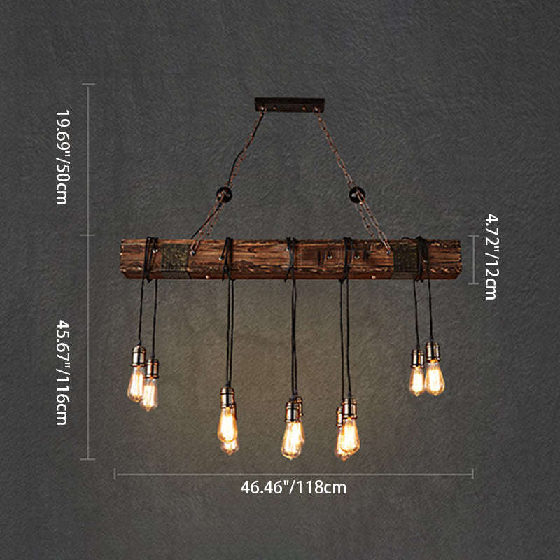 Traditional Vintage Rectangular Wood Iron 10-Light Island Light Chandelier Light For Living Room
