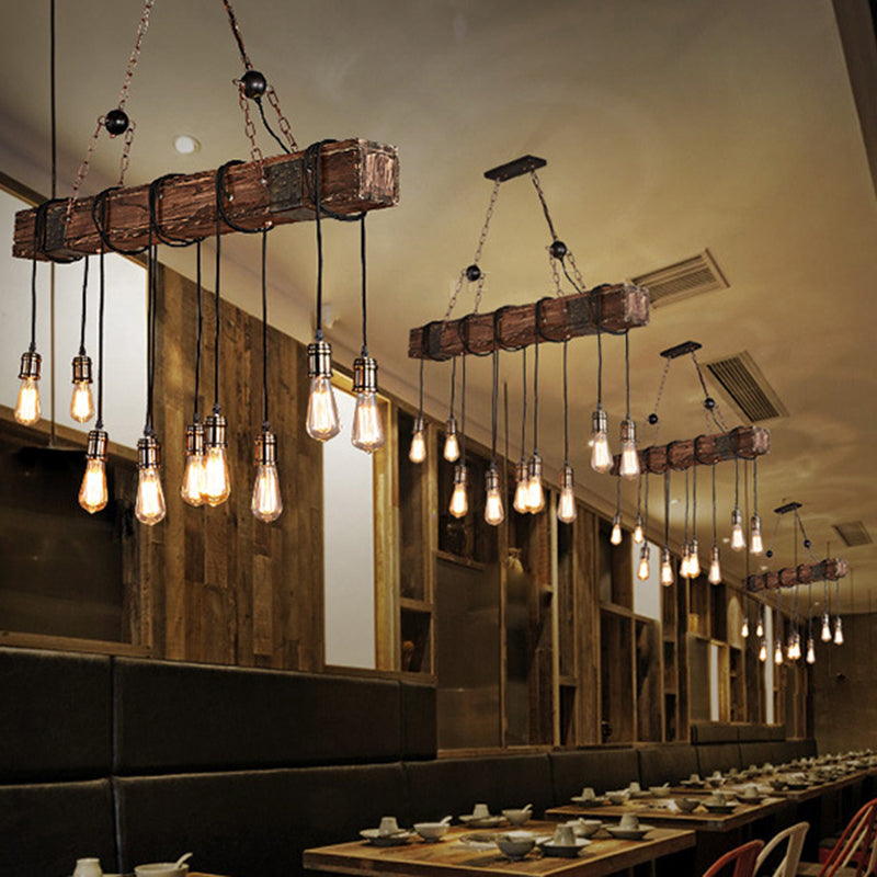 Traditional Vintage Rectangular Wood Iron 10-Light Island Light Chandelier Light For Living Room