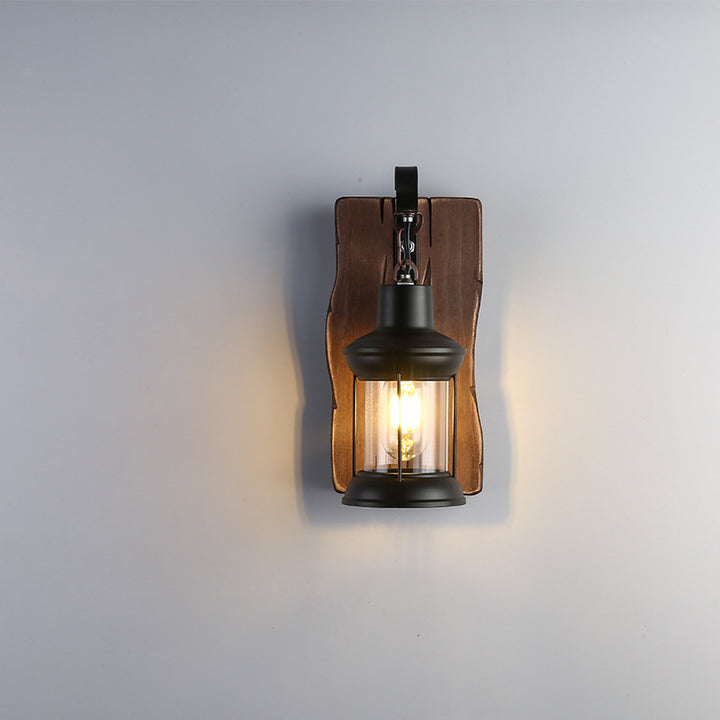 Cylindre Industriel Contemporain Bois Fer Verre Applique Murale 1-Lumière Pour Salon 
