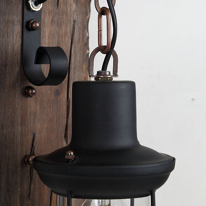 Zeitgenössische Industrie Zylinder Holz Eisen Glas 1-Licht Wandleuchte Lampe für Wohnzimmer 