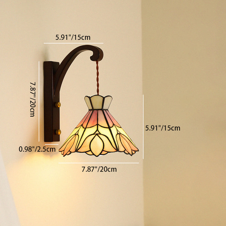 Traditional Vintage Cone Copper Wood Glass 1-Light Wall Sconce Lamp For Living Room
