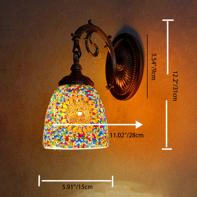 Lámpara de Aplique de Pared de 1 Luz con Cúpula de Vidrio de Hierro Tradicional Tiffany para Sala de Estar 