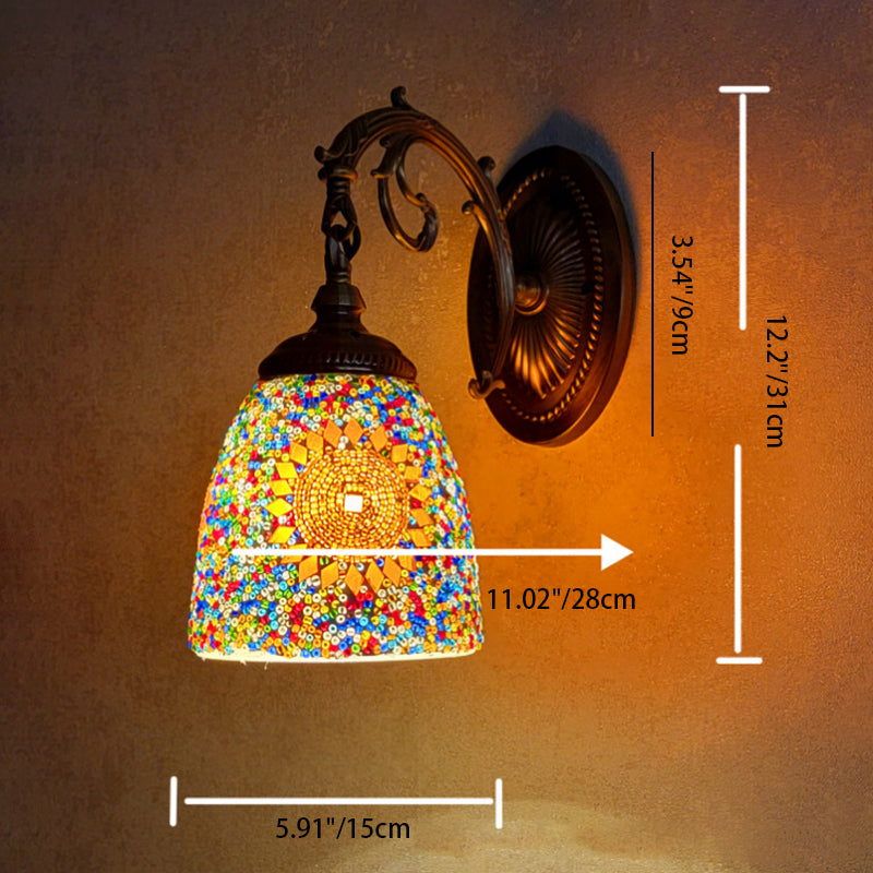 Lámpara de Aplique de Pared de 1 Luz con Cúpula de Vidrio de Hierro Tradicional Tiffany para Sala de Estar 