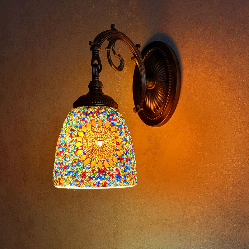 Lámpara de Aplique de Pared de 1 Luz con Cúpula de Vidrio de Hierro Tradicional Tiffany para Sala de Estar 