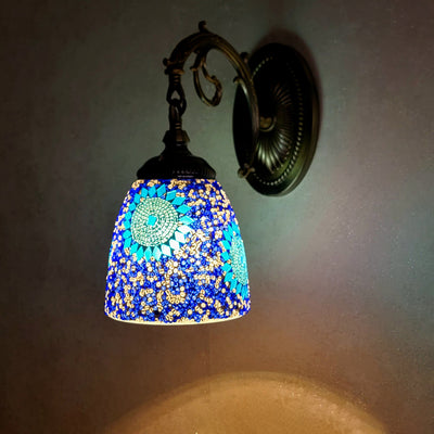 Lámpara de Aplique de Pared de 1 Luz con Cúpula de Vidrio de Hierro Tradicional Tiffany para Sala de Estar 