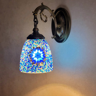 Lámpara de Aplique de Pared de 1 Luz con Cúpula de Vidrio de Hierro Tradicional Tiffany para Sala de Estar 