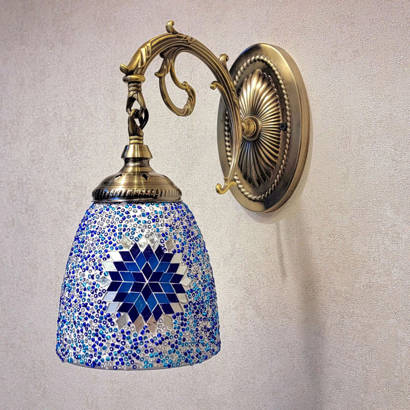 Lámpara de Aplique de Pared de 1 Luz con Cúpula de Vidrio de Hierro Tradicional Tiffany para Sala de Estar 