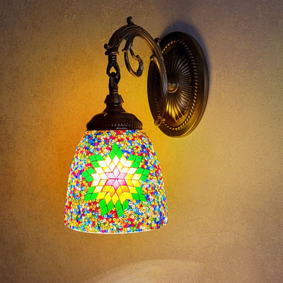 Lámpara de Aplique de Pared de 1 Luz con Cúpula de Vidrio de Hierro Tradicional Tiffany para Sala de Estar 