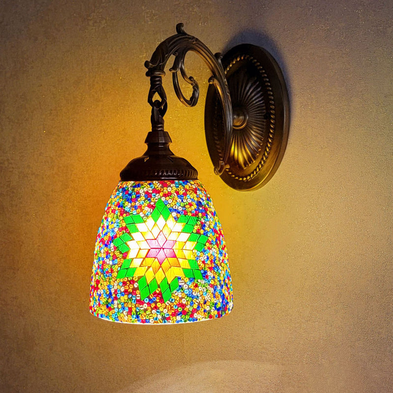 Lámpara de Aplique de Pared de 1 Luz con Cúpula de Vidrio de Hierro Tradicional Tiffany para Sala de Estar 