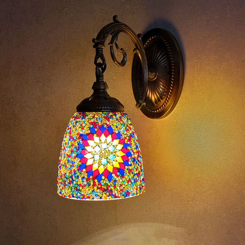 Lámpara de Aplique de Pared de 1 Luz con Cúpula de Vidrio de Hierro Tradicional Tiffany para Sala de Estar 