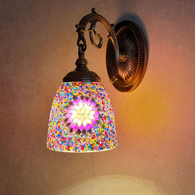 Lámpara de Aplique de Pared de 1 Luz con Cúpula de Vidrio de Hierro Tradicional Tiffany para Sala de Estar 