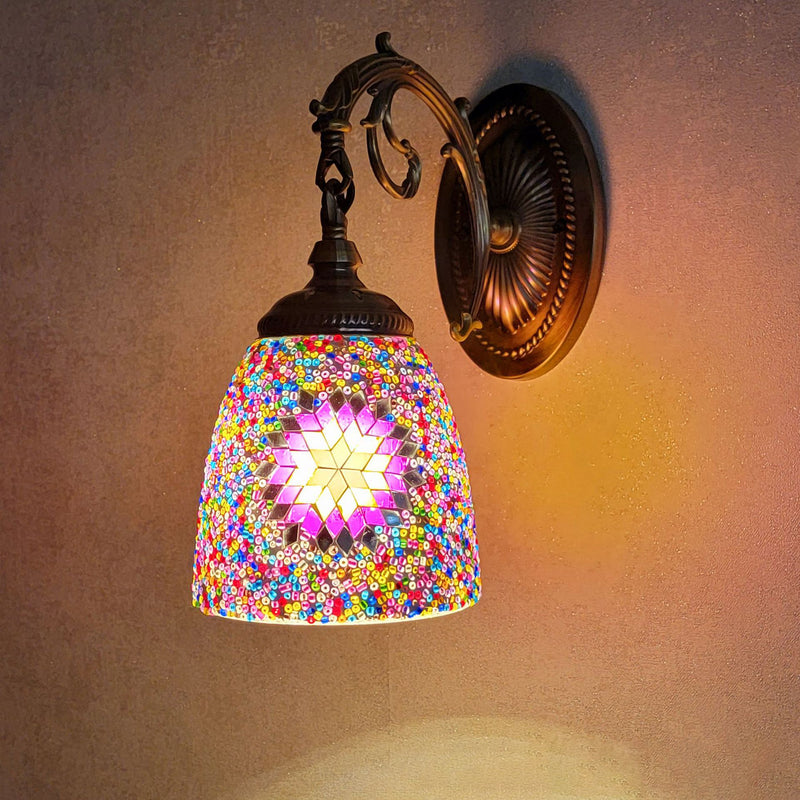 Lámpara de Aplique de Pared de 1 Luz con Cúpula de Vidrio de Hierro Tradicional Tiffany para Sala de Estar 