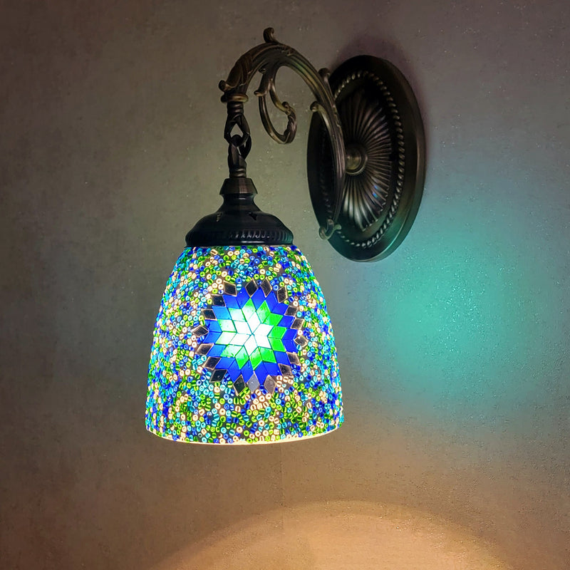 Lámpara de Aplique de Pared de 1 Luz con Cúpula de Vidrio de Hierro Tradicional Tiffany para Sala de Estar 