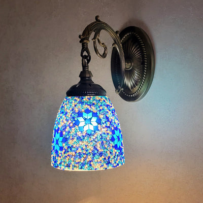Lámpara de Aplique de Pared de 1 Luz con Cúpula de Vidrio de Hierro Tradicional Tiffany para Sala de Estar 