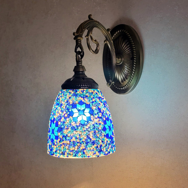 Lámpara de Aplique de Pared de 1 Luz con Cúpula de Vidrio de Hierro Tradicional Tiffany para Sala de Estar 