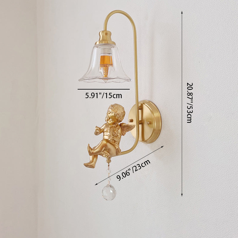 Lámpara Aplique de Pared de 1 Luz con Cúpula Francesa Tradicional de Cobre y Resina para Sala de Estar 