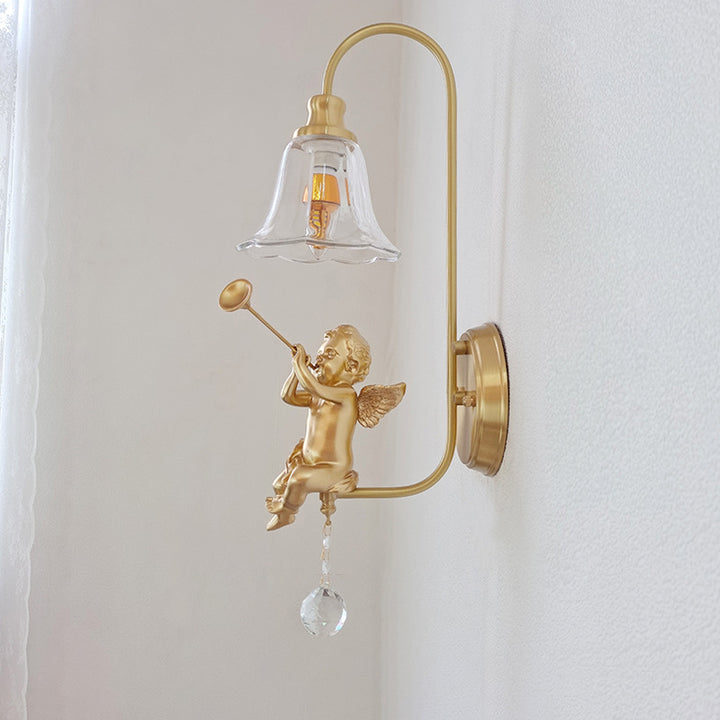 Traditionelle französische Kuppel-Wandleuchte aus Kupferglas und Kunstharz mit 1 Licht für Wohnzimmer 
