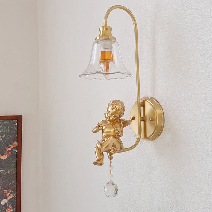 Traditionelle französische Kuppel-Wandleuchte aus Kupferglas und Kunstharz mit 1 Licht für Wohnzimmer 