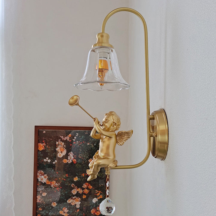 Traditionelle französische Kuppel-Wandleuchte aus Kupferglas und Kunstharz mit 1 Licht für Wohnzimmer 