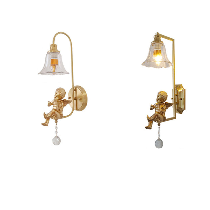 Lámpara Aplique de Pared de 1 Luz con Cúpula Francesa Tradicional de Cobre y Resina para Sala de Estar 