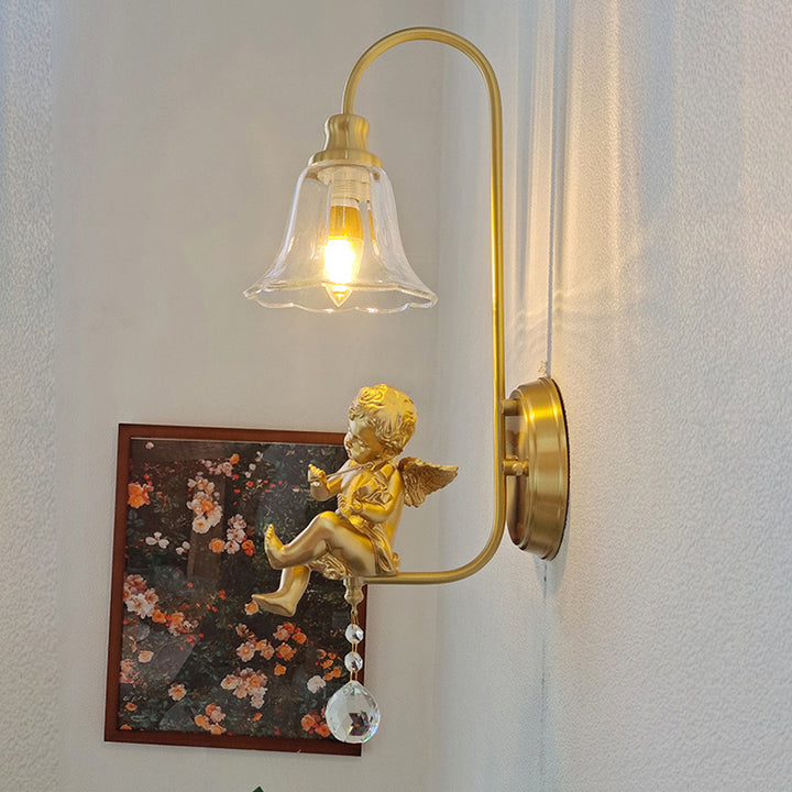 Lámpara Aplique de Pared de 1 Luz con Cúpula Francesa Tradicional de Cobre y Resina para Sala de Estar 
