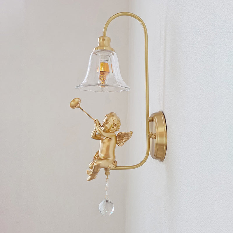 Lámpara Aplique de Pared de 1 Luz con Cúpula Francesa Tradicional de Cobre y Resina para Sala de Estar 