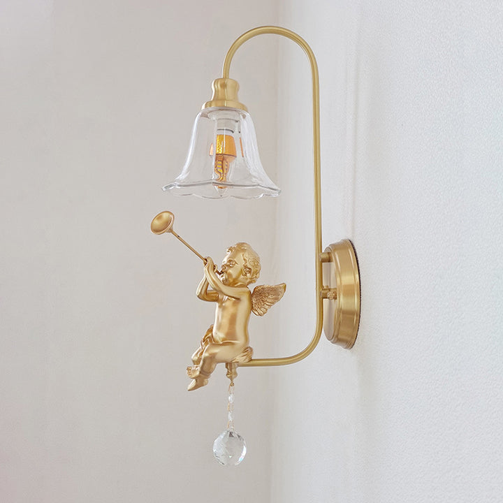 Lámpara Aplique de Pared de 1 Luz con Cúpula Francesa Tradicional de Cobre y Resina para Sala de Estar 