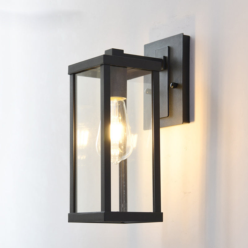 Zeitgenössische industrielle rechteckige Eisenglas-1-Licht-Wandleuchterlampe für Wohnzimmer 