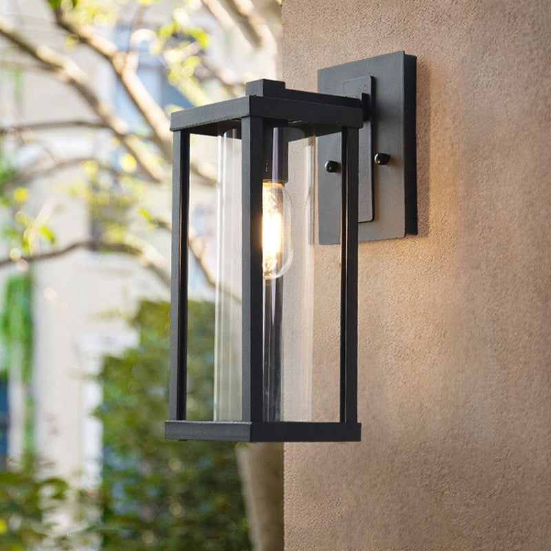 Zeitgenössische industrielle rechteckige Eisenglas-1-Licht-Wandleuchterlampe für Wohnzimmer 