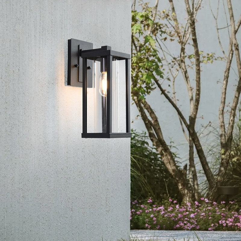 Zeitgenössische industrielle rechteckige Eisenglas-1-Licht-Wandleuchterlampe für Wohnzimmer 