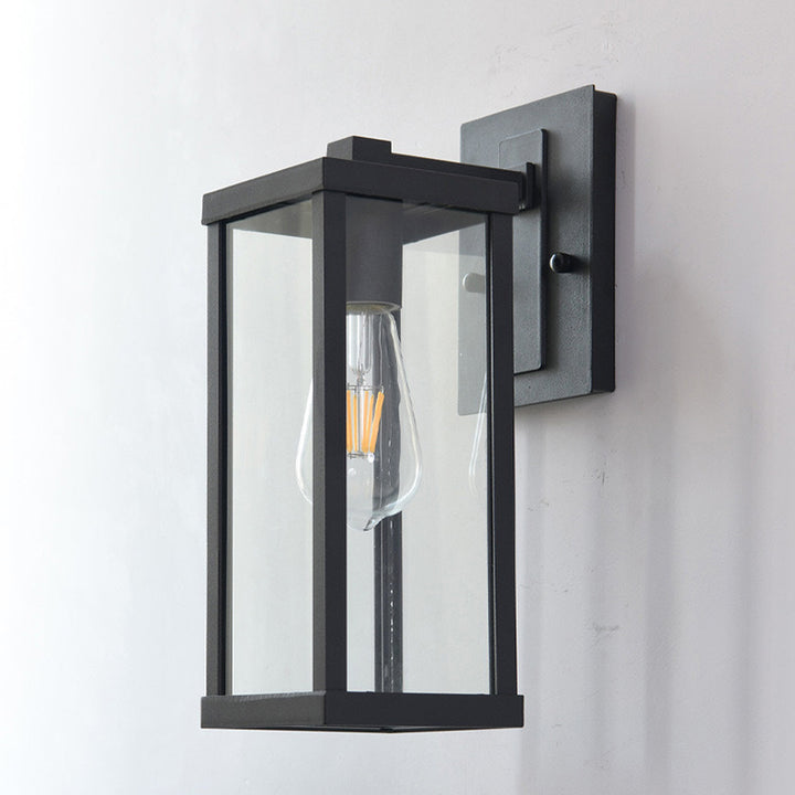 Zeitgenössische industrielle rechteckige Eisenglas-1-Licht-Wandleuchterlampe für Wohnzimmer 