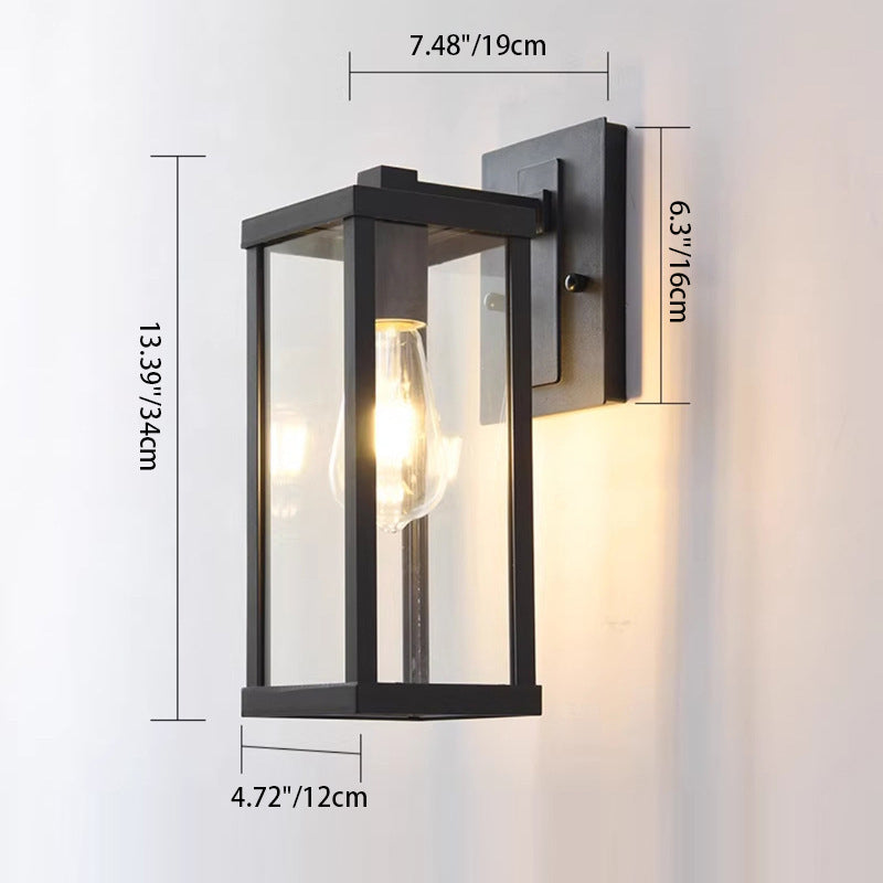 Zeitgenössische industrielle rechteckige Eisenglas-1-Licht-Wandleuchterlampe für Wohnzimmer 