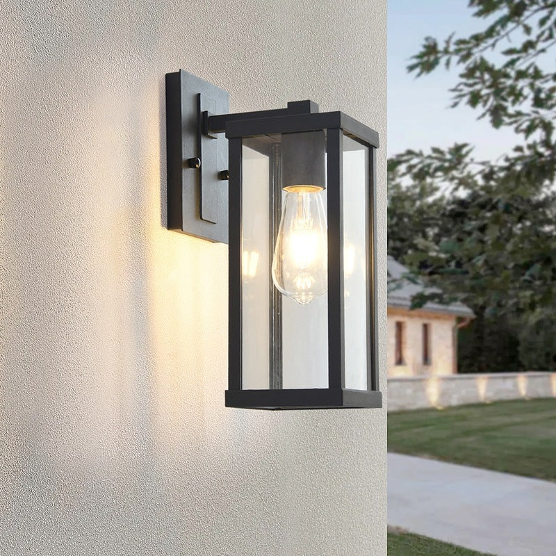 Zeitgenössische industrielle rechteckige Eisenglas-1-Licht-Wandleuchterlampe für Wohnzimmer 