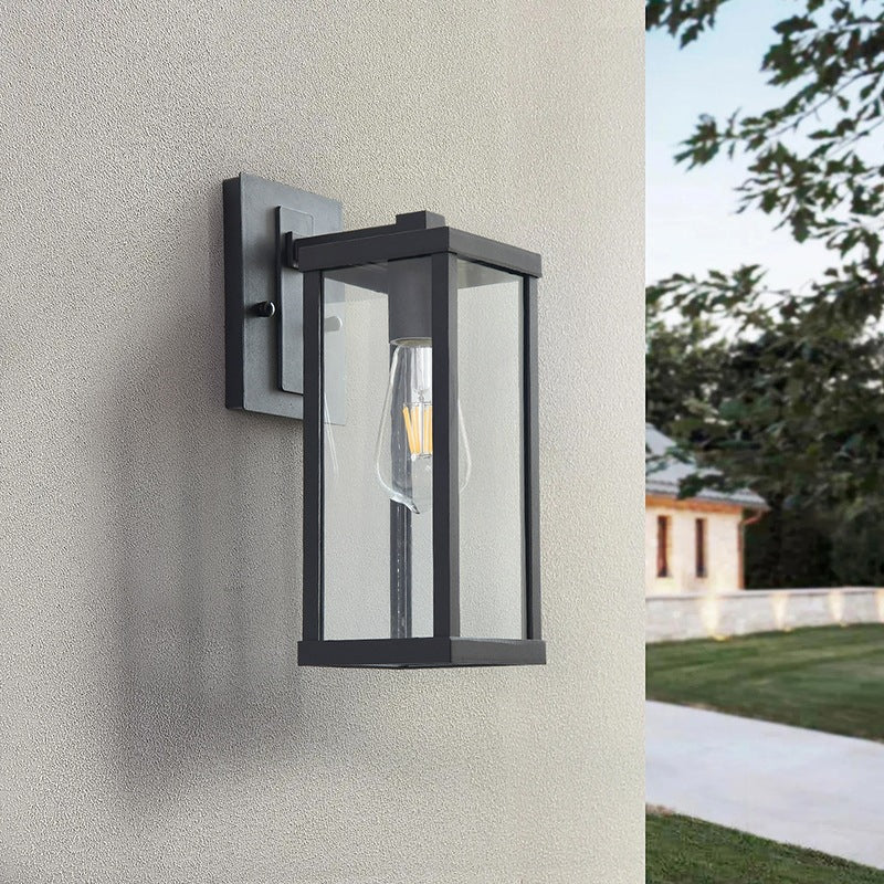Zeitgenössische industrielle rechteckige Eisenglas-1-Licht-Wandleuchterlampe für Wohnzimmer 