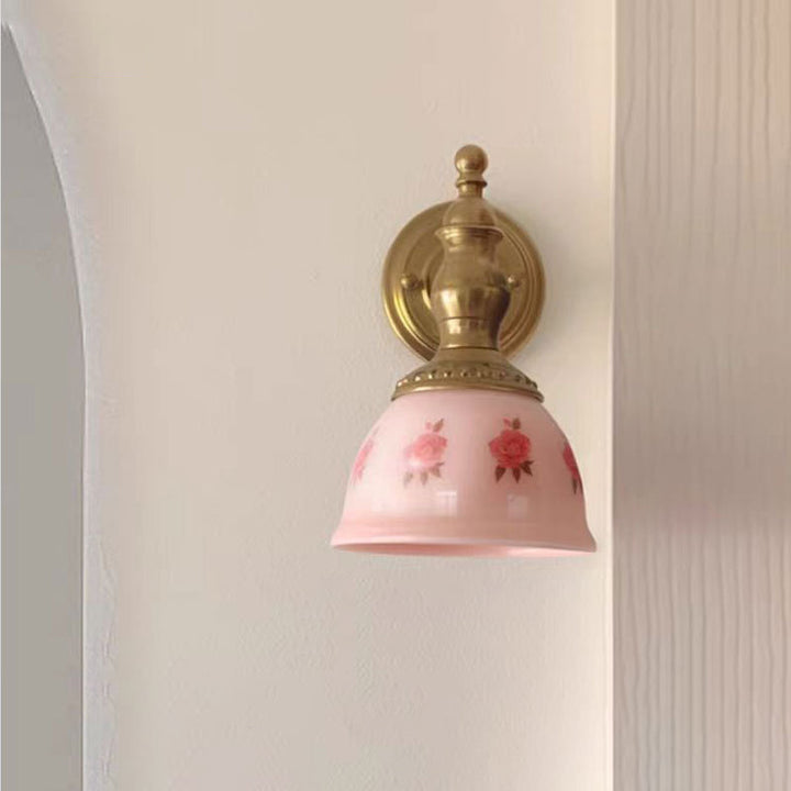 Traditionelle französische Kuppel-Kupfer-Harz-Glas-1-Licht-Wandleuchterlampe für Wohnzimmer 