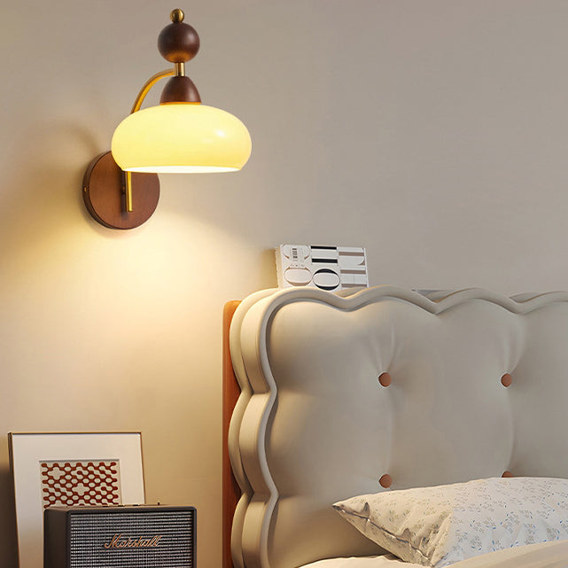 Applique Murale Traditionnelle Vintage Globe en Cuivre Bois Verre 1 Lumière pour Salon 