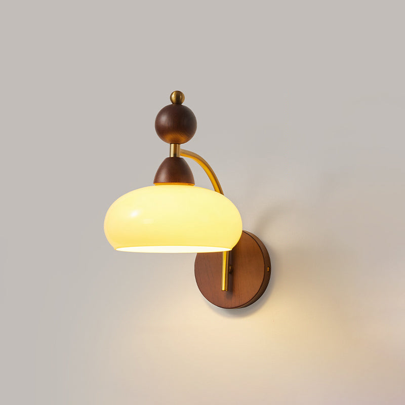 Applique Murale Traditionnelle Vintage Globe en Cuivre Bois Verre 1 Lumière pour Salon 