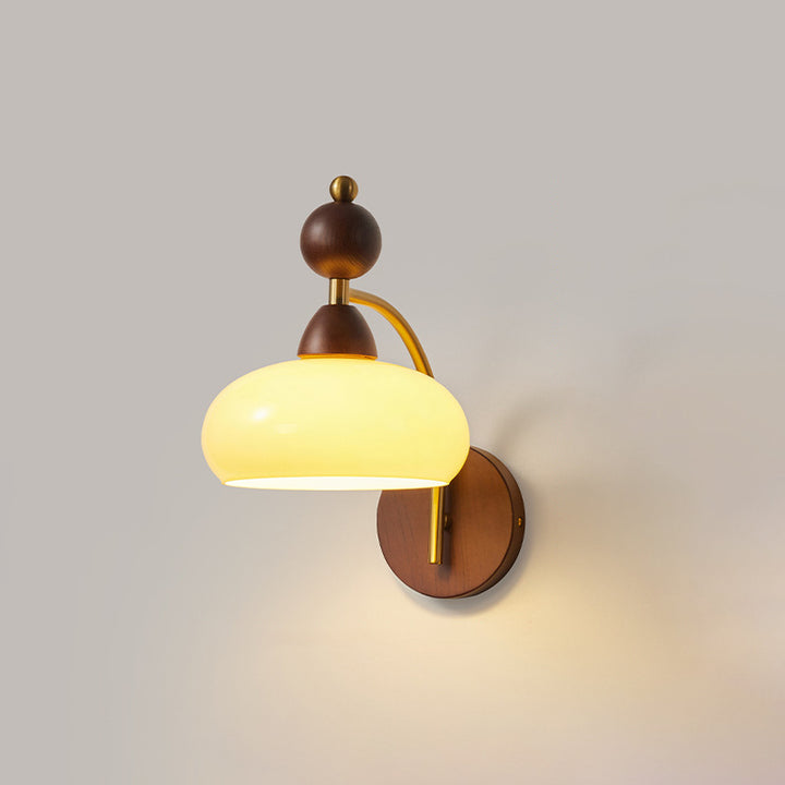 Applique Murale Traditionnelle Vintage Globe en Cuivre Bois Verre 1 Lumière pour Salon 