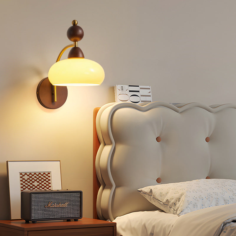 Applique Murale Traditionnelle Vintage Globe en Cuivre Bois Verre 1 Lumière pour Salon 