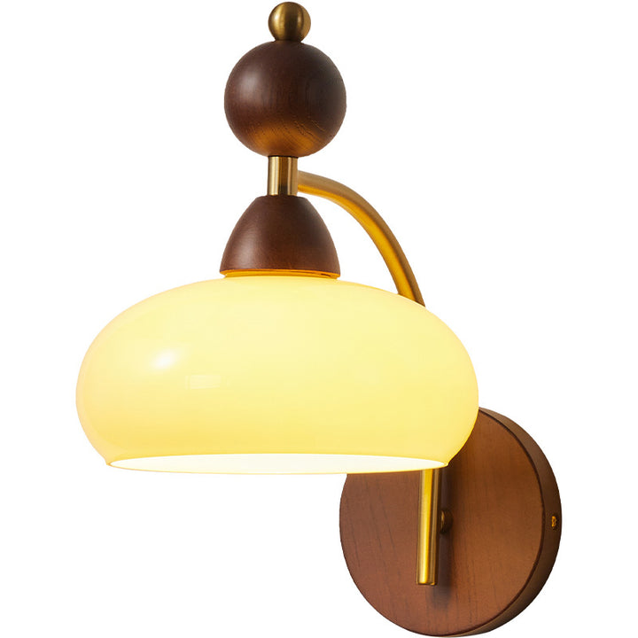 Applique Murale Traditionnelle Vintage Globe en Cuivre Bois Verre 1 Lumière pour Salon 