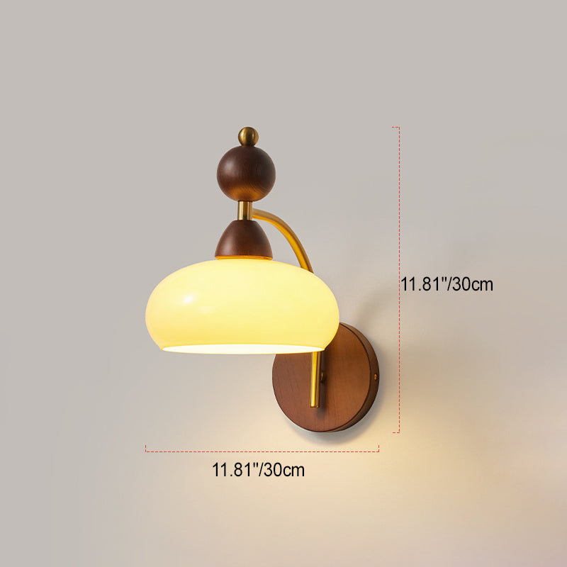 Applique Murale Traditionnelle Vintage Globe en Cuivre Bois Verre 1 Lumière pour Salon 
