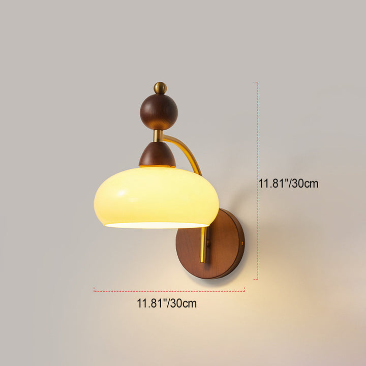 Applique Murale Traditionnelle Vintage Globe en Cuivre Bois Verre 1 Lumière pour Salon 